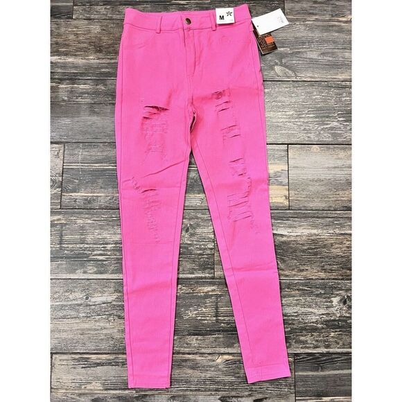Holic Jeans Pink Distressed Skinny Size M‎ Stretchy NWT - Picture 1 of 9